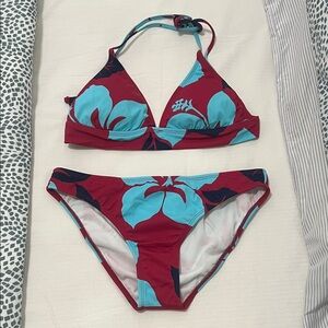 Red and Turquoise Floral Bikini Set